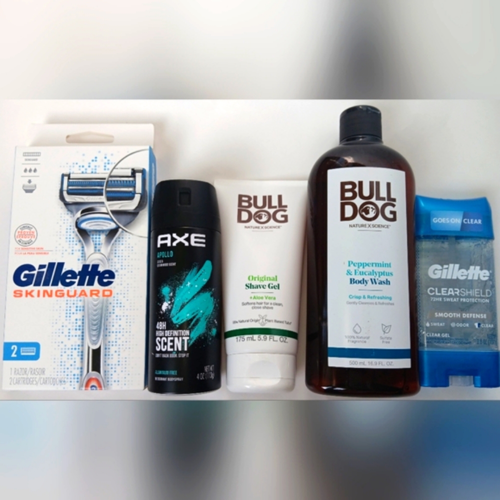 NEW!Gillett razor, Gillett deodorant, Bulldog face & bodywash and Axe bodyspray.
